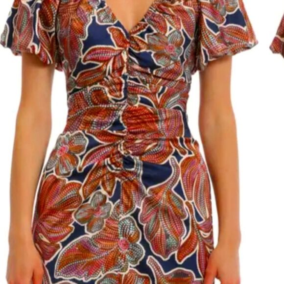 Maggy London Floral Puffed Sleeve Ruched Dress NWT - Picture 5 of 12
